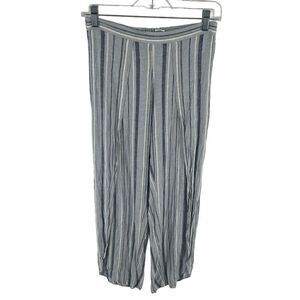 Allison Joy Women's Wide Leg Pants Split Striped Pull On Casual Linen Blue Small